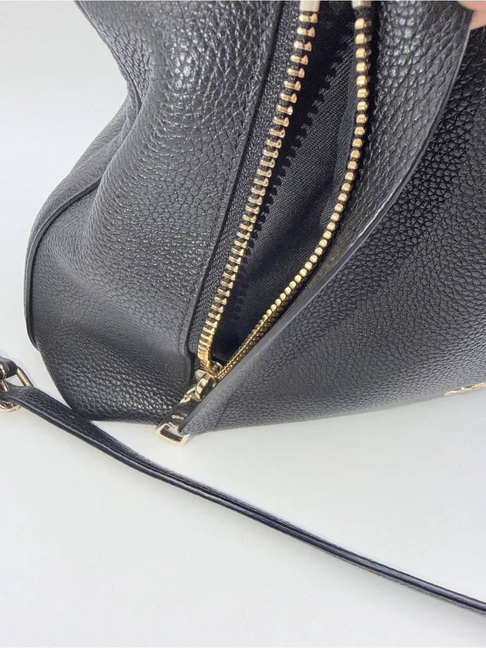 Coach Black Pebbled Leather Shoulder Bag with Detachable Strap